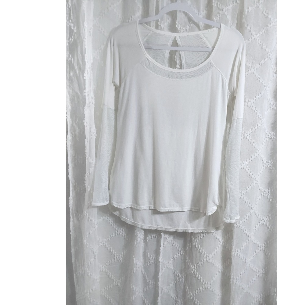 CALIA by Carrie Underwood Ivory Lace Long Sleeve Cutout Back Top Small